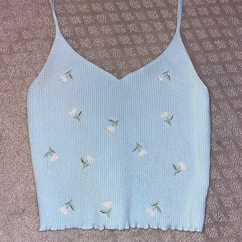 blue embroidered tank top